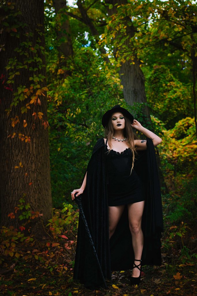 Dark Gothic Beauty Outdoor Halloween Photo Shoot in Forest (1)